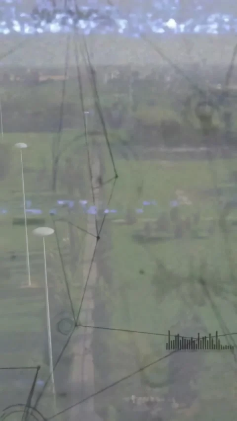 Vertical video: Path staying centered while data feed updating tech overlay, Stock Footage 330358964