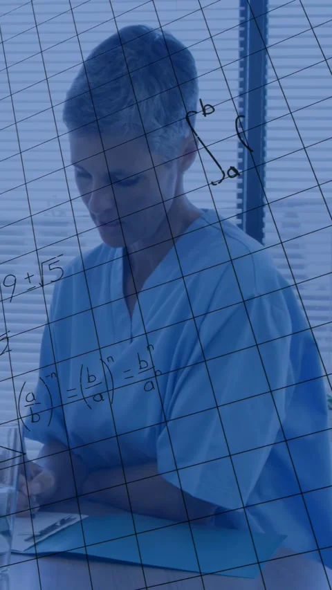 Vertical video: Patient reading folder, initiating math grid growing over Stock Footage 340133417