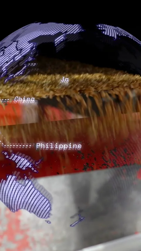 Vertical video: Pattern entering lit globe rotating while brown band pouring Stock Footage 335802587