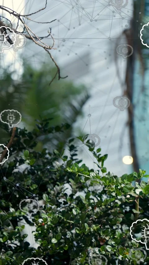 Vertical video: People passing right edge blocking view while AI icons Stock Footage 333577590