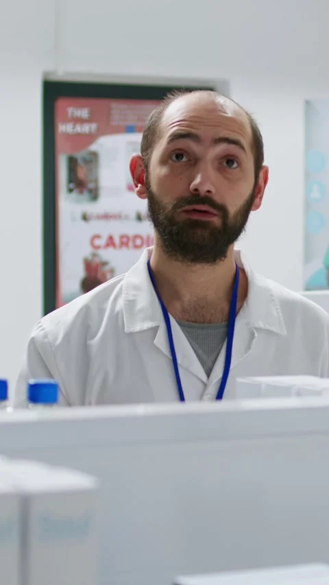 Vertical Video Pharmacist doing inventory using hologram projection Stock Footage 263128722