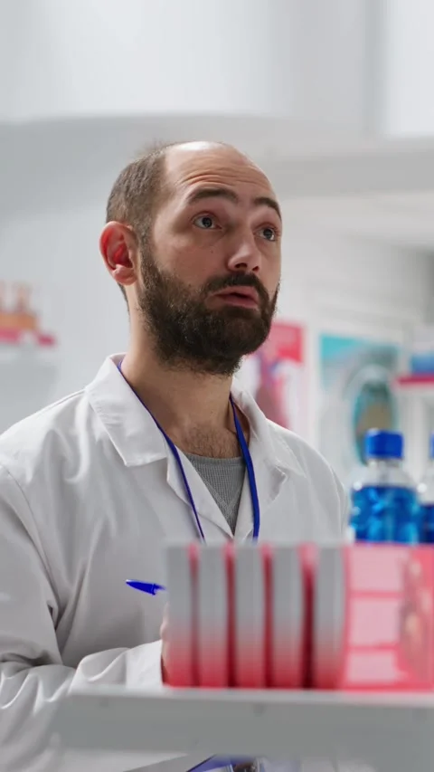 Vertical Video Pharmacist doing inventory using hologram projection Stock Footage 263128927