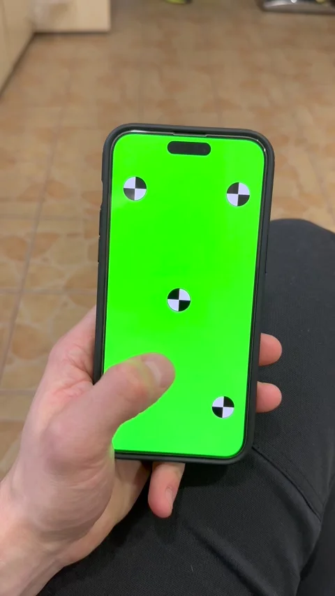 Vertical video phone with one hand grip green screen portrait mode and touching Stock Footage 282534420