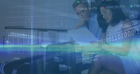 Vertical video: Picking document, colleagues in suits checking papers at office Stock Footage 333968158