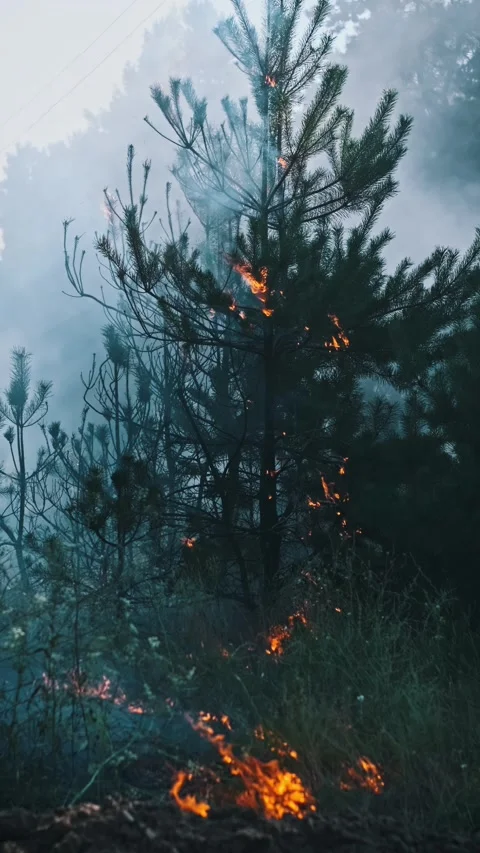 Vertical Video: Pine Tree Burning in Wildfire Video stock 284930694