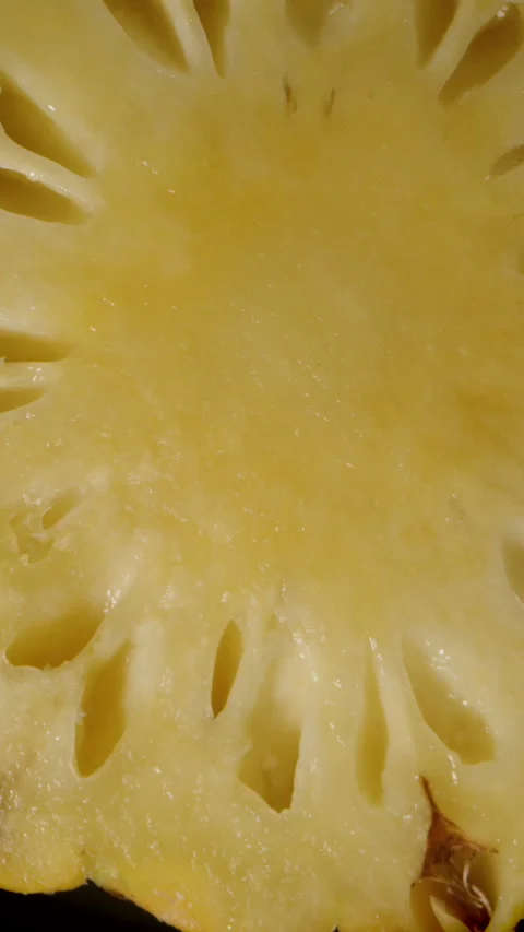 Vertical video. Pineapple Slice Rotating and Falling in Macro Zoom Showing Video stock 310669377