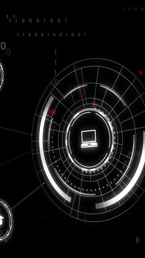 Vertical video: On ping central HUD activating, rings rotating, dots sweeping, Stock Footage 329552843