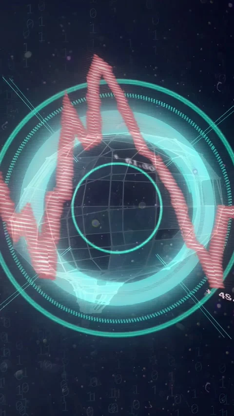 Vertical video: On ping HUD rotating rings, pulsing waveform, revealing globe Stock Footage 335355109
