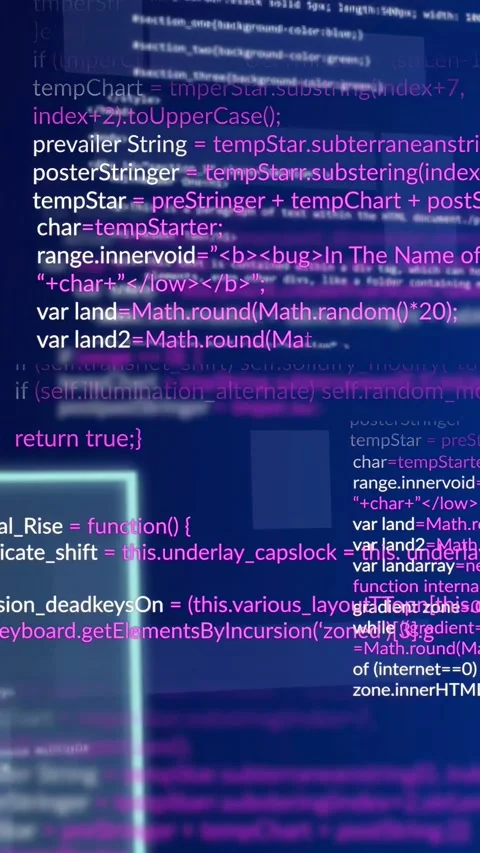 Vertical video: On pink code sharpening cyan panels sliding, bits flowing, Stock Footage 334792881