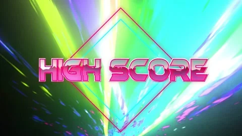 Vertical video: Pink HIGH SCORE snapping center neon shape drawing rays rushing Stock Footage 332804584