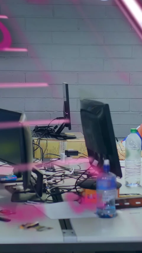 Vertical video: Pink overlay moving upward revealing tech causing woman typing Stock Footage 340133360