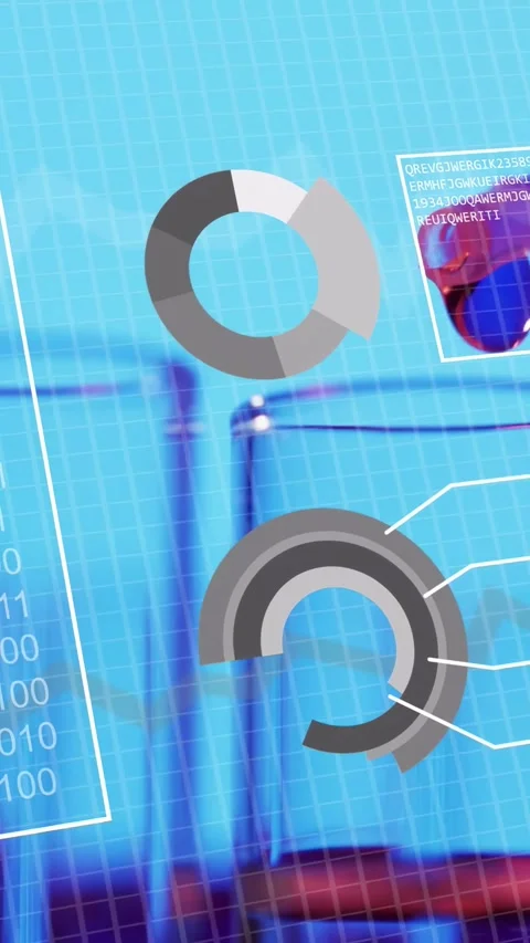 Vertical video: Pipette tip entering top-right, droplet falling, charts Video stock 333896458