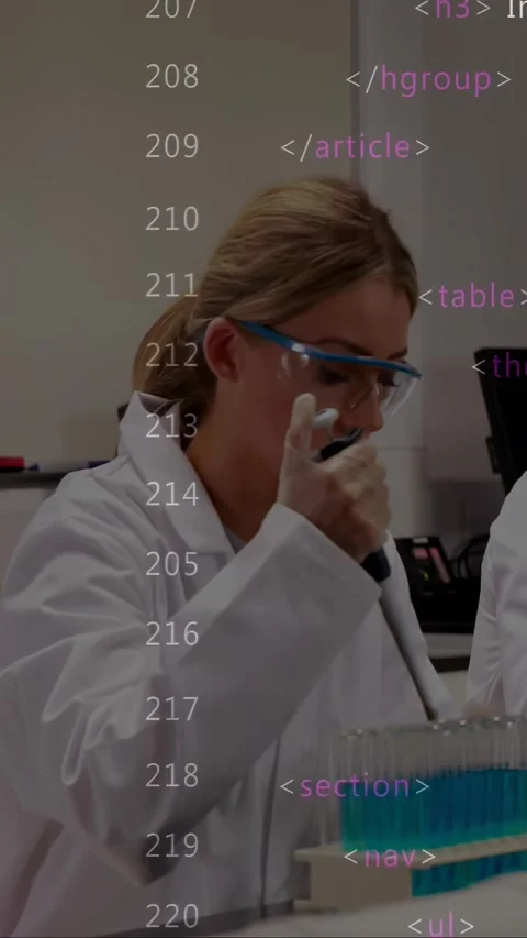 Vertical video: Pipetting tech coat and PPE holding pipet up tubes for test at Stock Footage 334390380