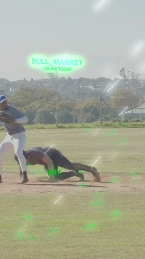 Vertical video: Pitcher releasing pitch on field, causing AR market HUD, trying Stock Footage 334694807