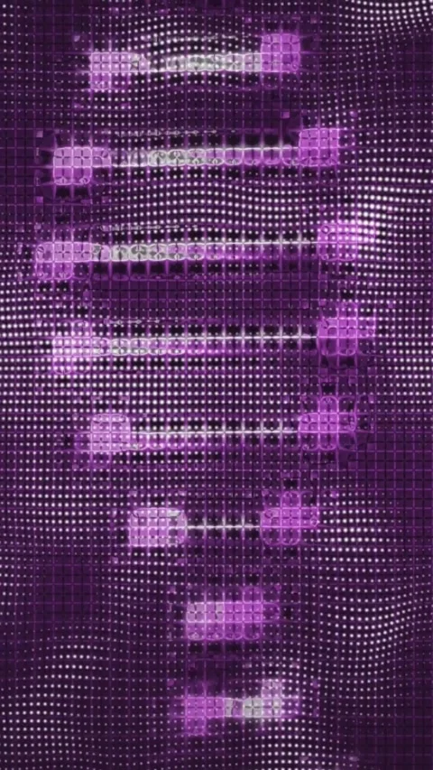 Vertical video: Pixel grid pulsing and shifting on magenta node pulse, forming Stock Footage 328633007