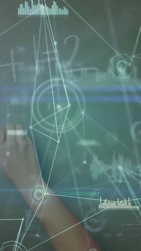 Vertical video: Placing chalk, forearm hand writing plus equals two while AR Stock Footage 330430077