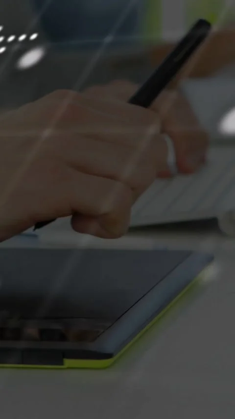 Vertical video: Placing pen as map or code overlay appearing blue sleeve hands Stock Footage 331215948