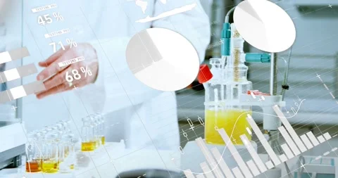 Vertical video: Placing vial on scale at lab bench, male tech in lab coat Stock Footage 330509028