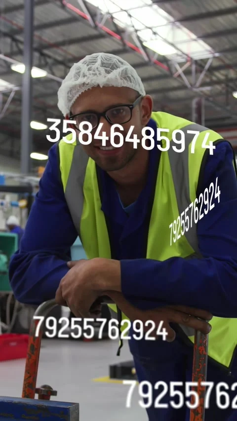 Vertical video: Plant worker leaning on pallet truck digits causing adjusting Stock Footage 334377577