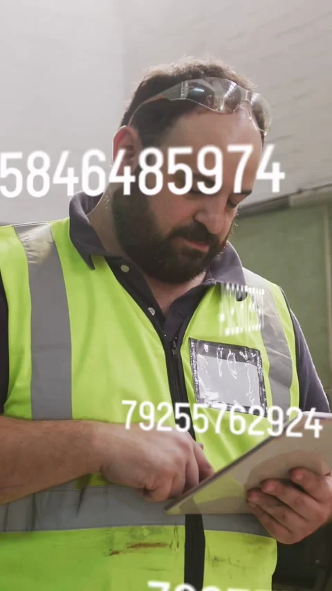Vertical video: Plant worker tapping tablet checking stock data showing updating Stock Footage 334917190