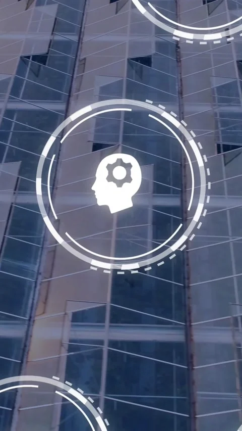 Vertical video: On play animated UI icons sliding down glass wall, showing Vídeo Stock 330604962
