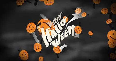 Vertical video: On play animating Happy Halloween with pumpkins ghosts bats Stock Illustration