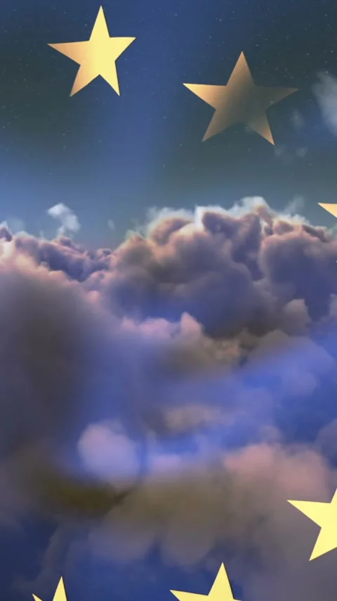 Vertical video: On play camera moving into clouds, stars sliding and clouds Stock Footage 348383498
