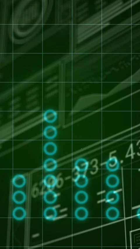 Vertical video: On play cyan column stacks rising and falling, panels drifting, Stock Footage 331720912