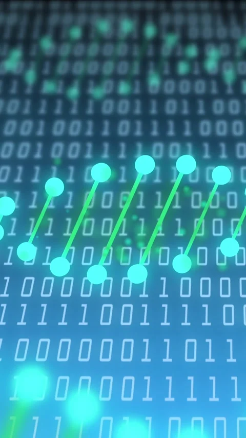 Vertical video: On play diagonal glowing cyan nodes pulsing and drifting to Stock Footage 348384816