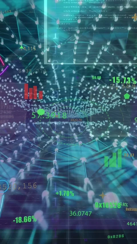 Vertical video: On play digital HUD expanding, revealing readouts and rising Stock Footage 334917085