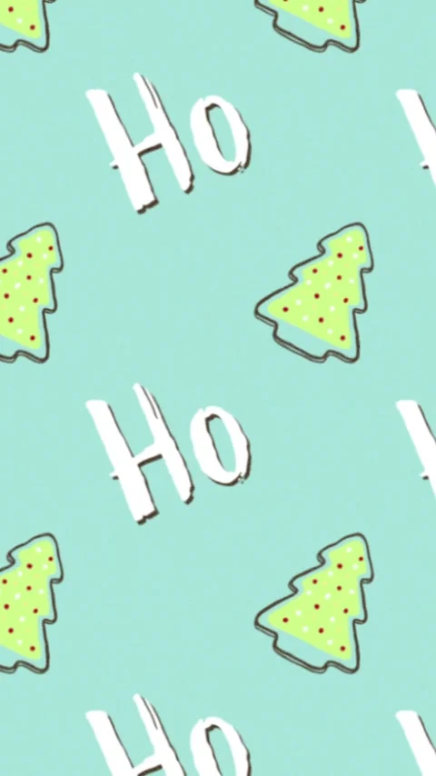 Vertical video: On play holiday pattern sliding up right, Ho text and trees Stock Footage 348636610