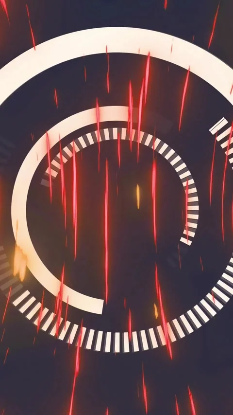 Vertical video: On play nested rings rotating red streaks falling sparks glowing 動画素材 334317374