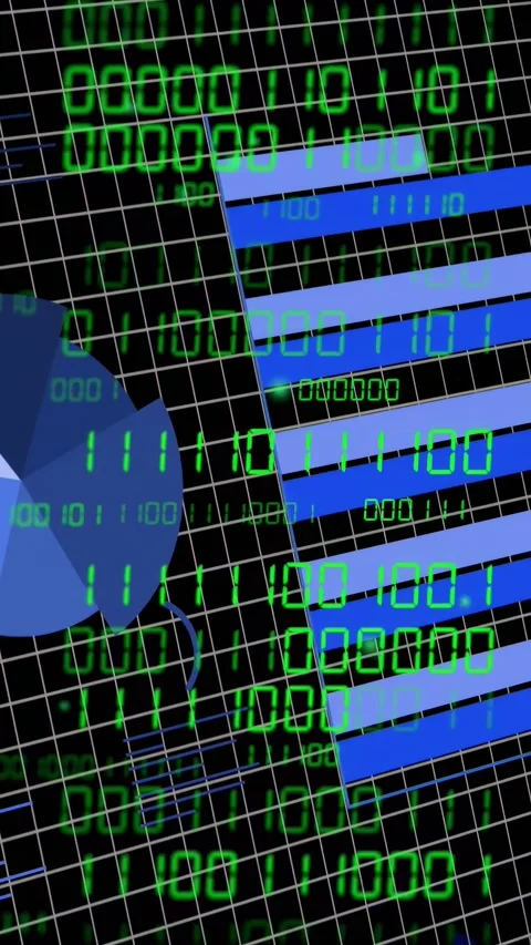 Vertical video: On play pie rotating, wedge shifting, bars stacking, binary Stock Footage 335355838