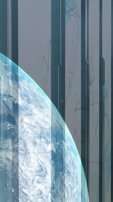 Vertical video: On play planet turning left as bars sliding showing mesh, specks Stock Footage 332823233