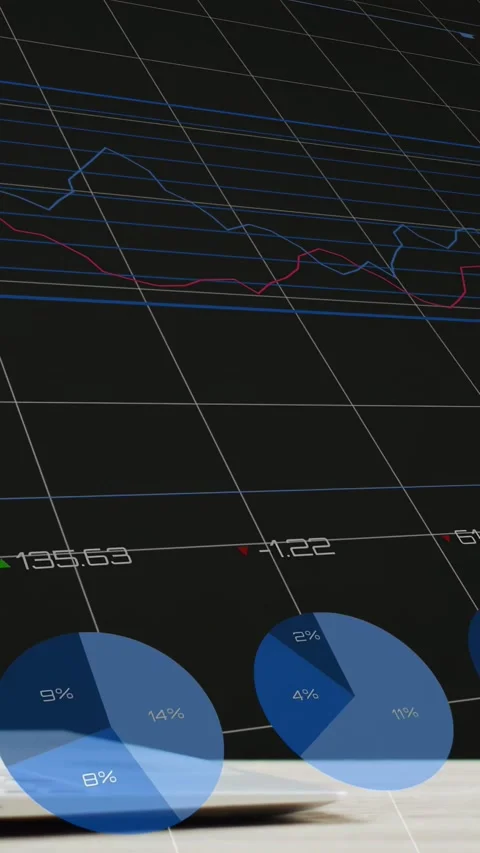 Vertical video: On play starting camera panning across dark grid dashboard, Stock Footage 335802675