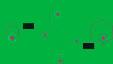 Vertical video: Play starting neon timeline pulsing hex rings along center line, Stock Footage 333907638