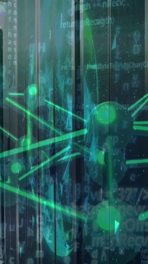 Vertical video: On play teal network sliding over ribbed panel pulsing nodes Stock Footage 333006214