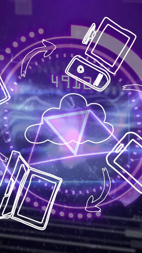 Vertical video: Play triangle starting sync, sync HUD pulsing numbers, icons Stock Footage 330195770