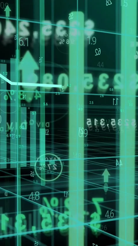 Vertical video: Playback starting, 3D data hub animating pillars and trend line Stock Footage 335802636