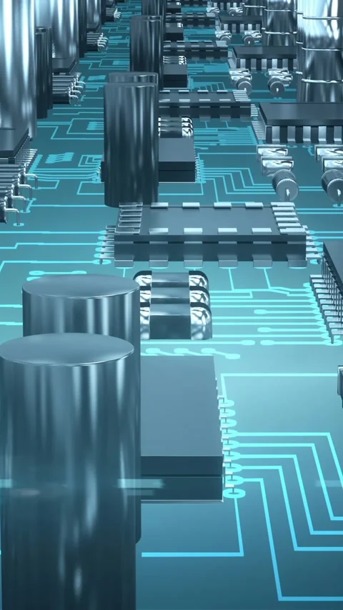 Vertical video: Playback starting camera moving forward and up revealing PCB Stock Footage 348495361