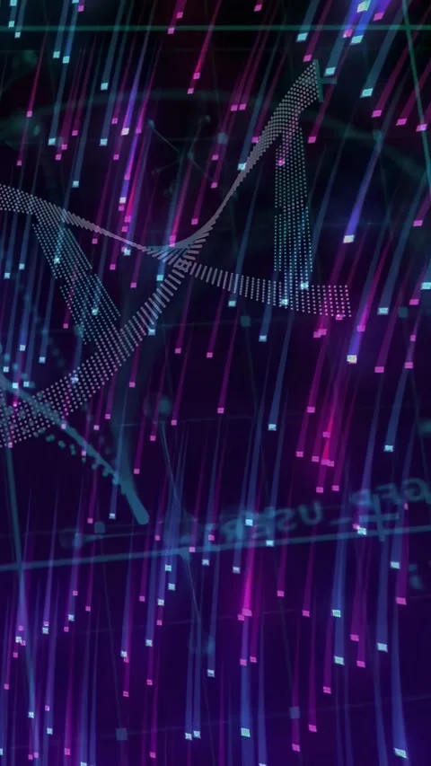 Vertical video: Playback starting, helix rotating across genomic plane with neon Stock Footage 332644538