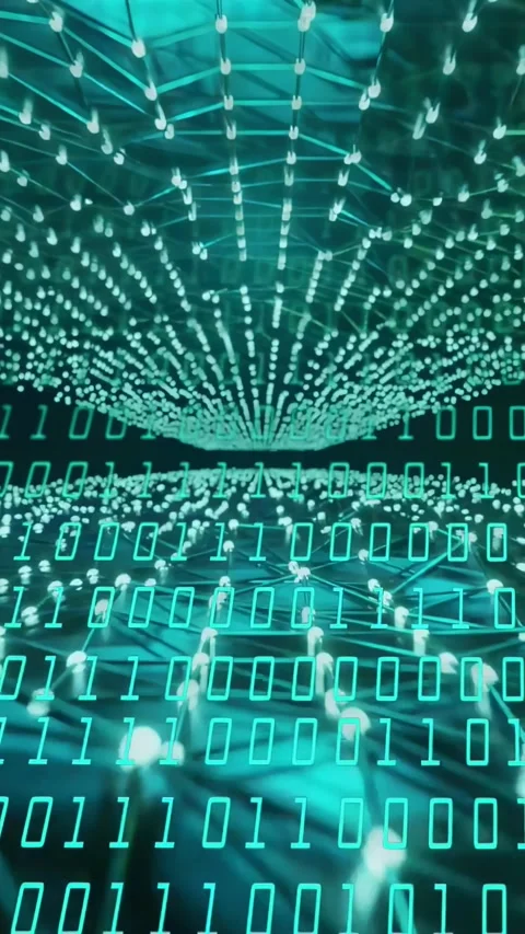 Vertical video: Playback starting, LED nodes pulsing and binary scrolling, Video stock 334378292