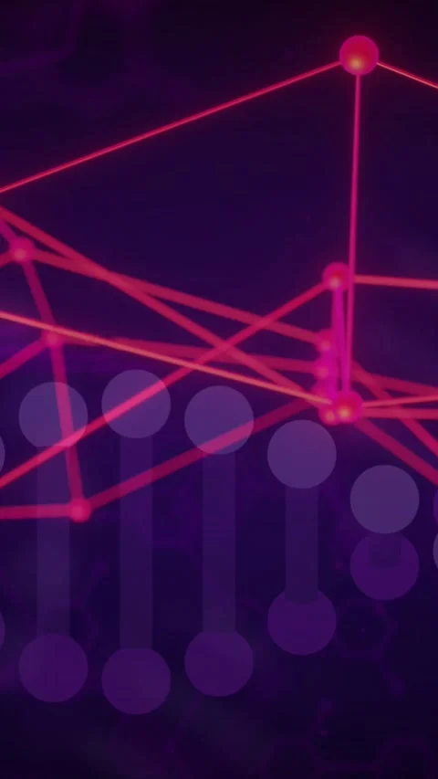 Vertical video: Playback starting, neon mesh pulsing with nodes and lines over Stock Footage 334550582