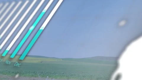 Vertical video: Playback starting overlay moving over hills showing month bars Video stock 334178948