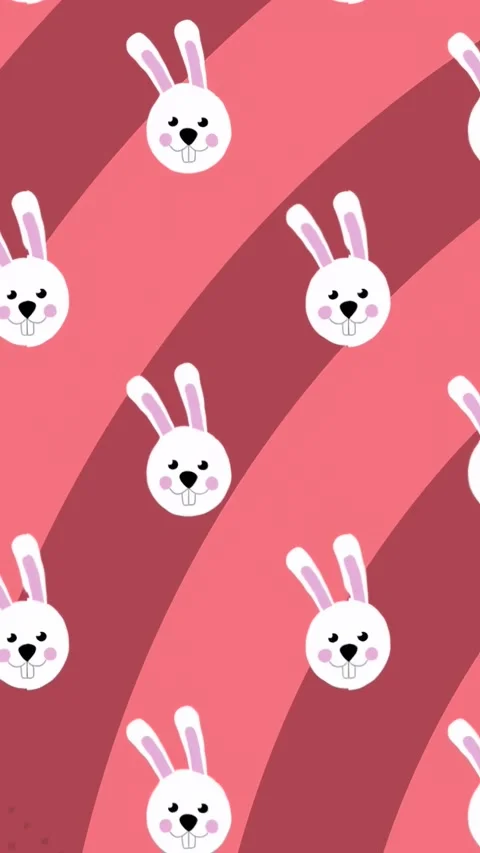 Vertical video: Playback starting, rabbit heads sliding down over pink Stock Footage 329934313