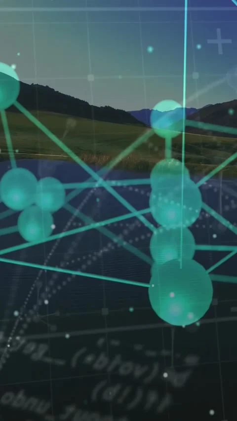 Vertical video: On playback translucent teal network shifting and rotating, Stock Footage 330286100