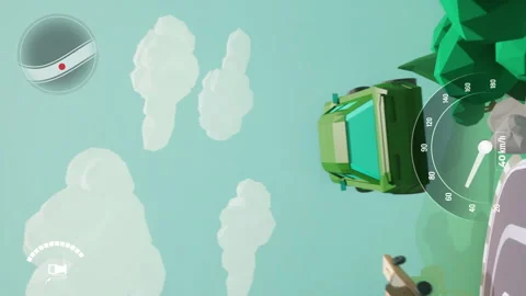 Vertical video of a player driving a low-poly vehicle in an arcade console game Stock Footage 275586185