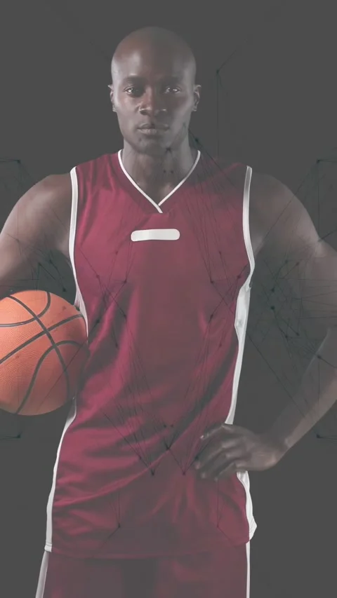 Vertical video: Player holding ball, lifting head, ring and scratches rising, Stock Footage 331047211