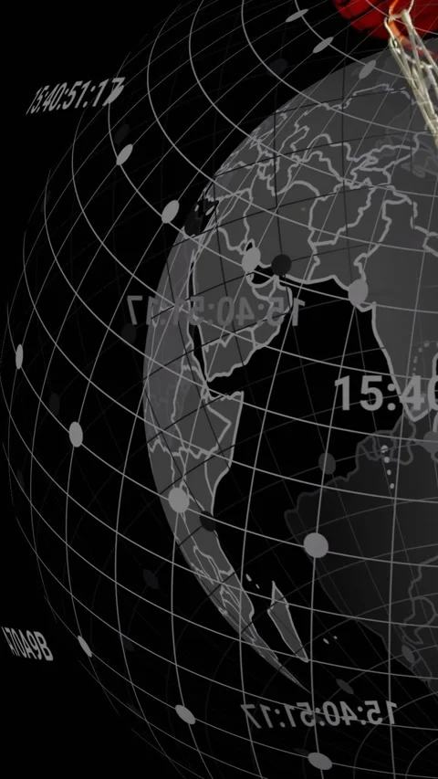 Vertical video: Player lifting ball and shooting, globe obscuring player for Stock Footage 330769646