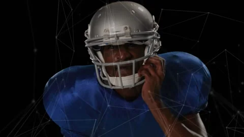 Vertical video: Player tapping helmet pointing lunging as cam rising web lines Stock Footage 330258833